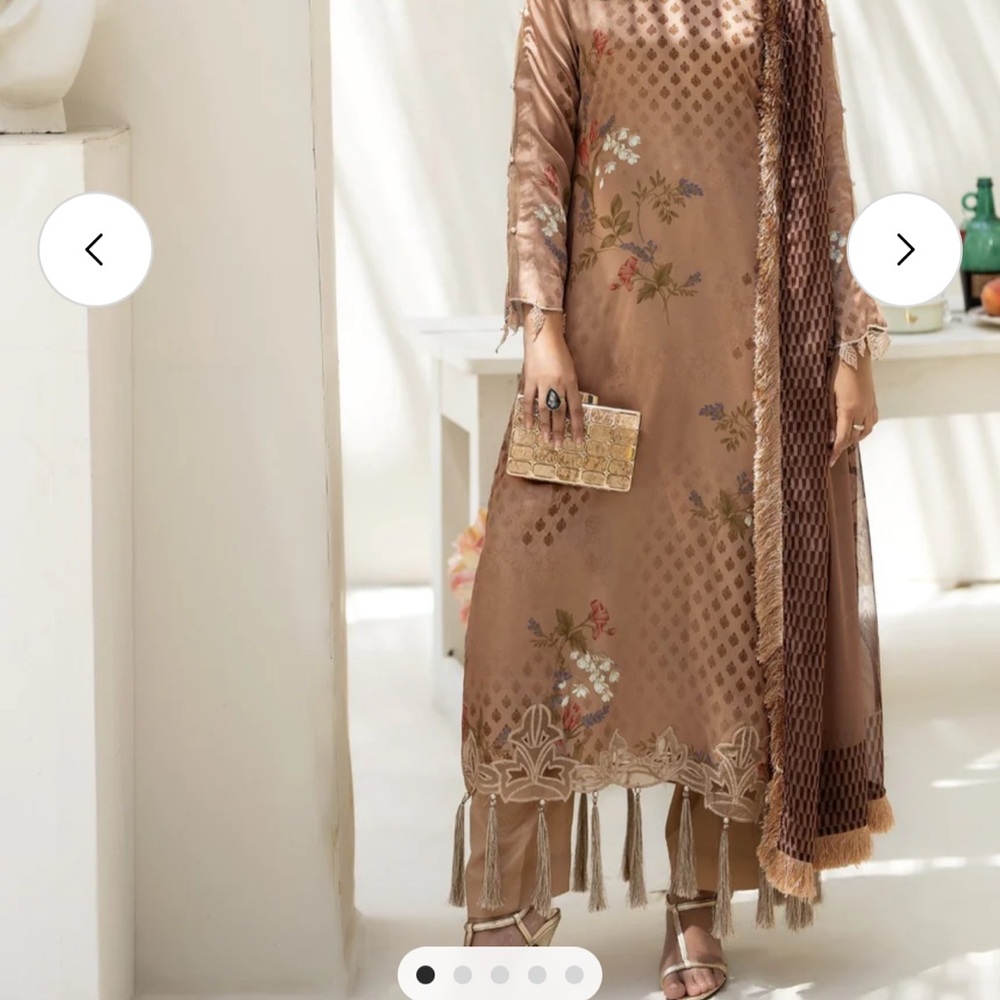 Elegant Floral Embroidered Dress with Tassels
